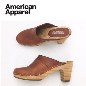 American Apparel brown leather clogs, size 6